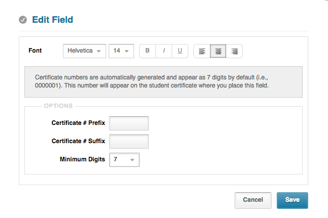 DigitalChalk: Enhanced Feature Create Custom Certificate Numbers